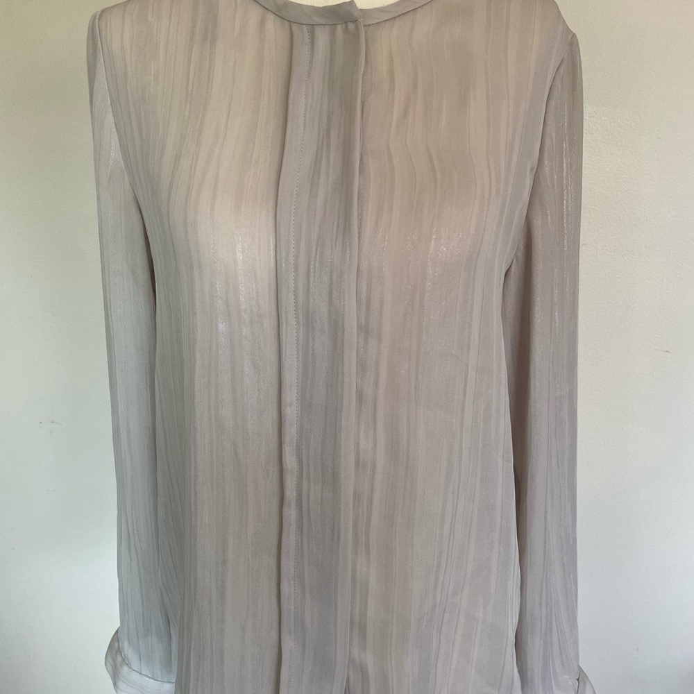 Mango Tan Ribbed Mandarin Collar Blouse
